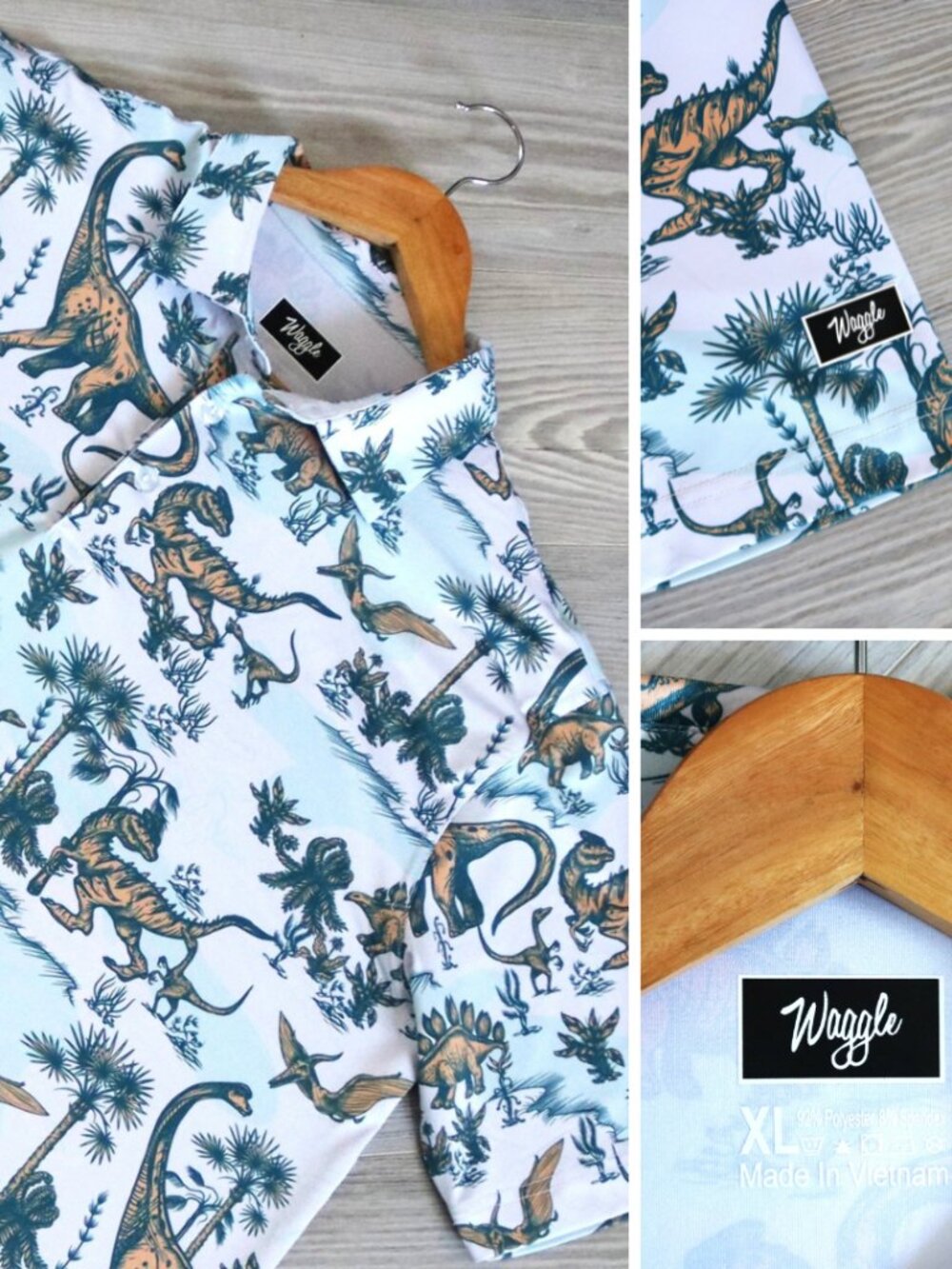 Waggle Dinosaurs All Over Print Men's XL Performance Golf Polo Shirt Stretch